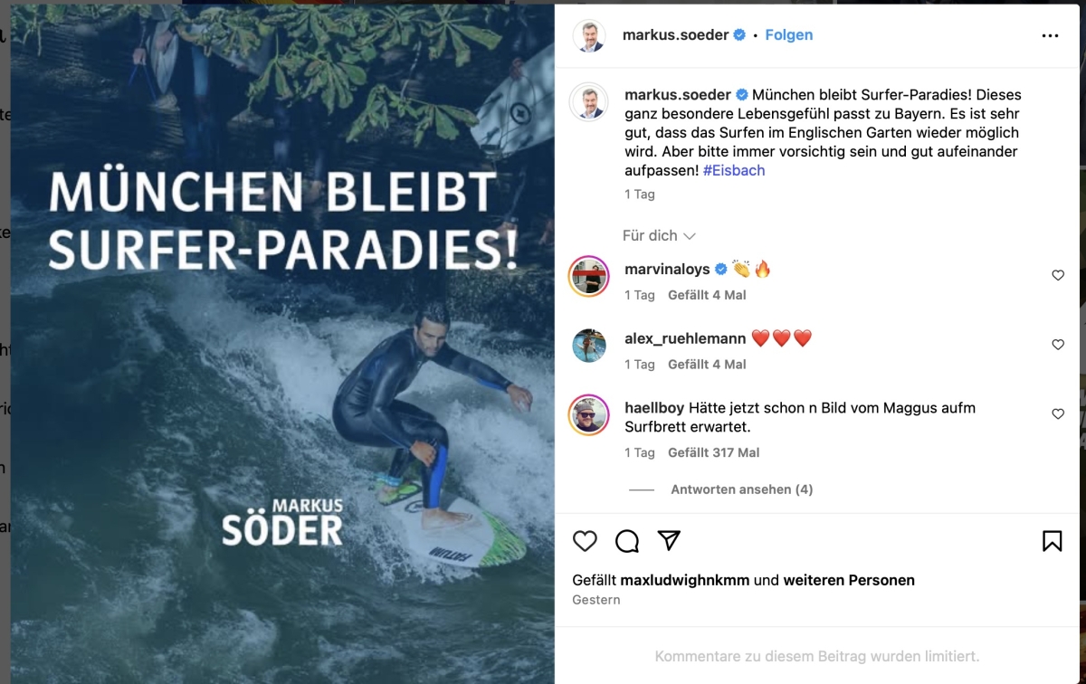 Eisbach Wiedereroeffnet Markus Soeder