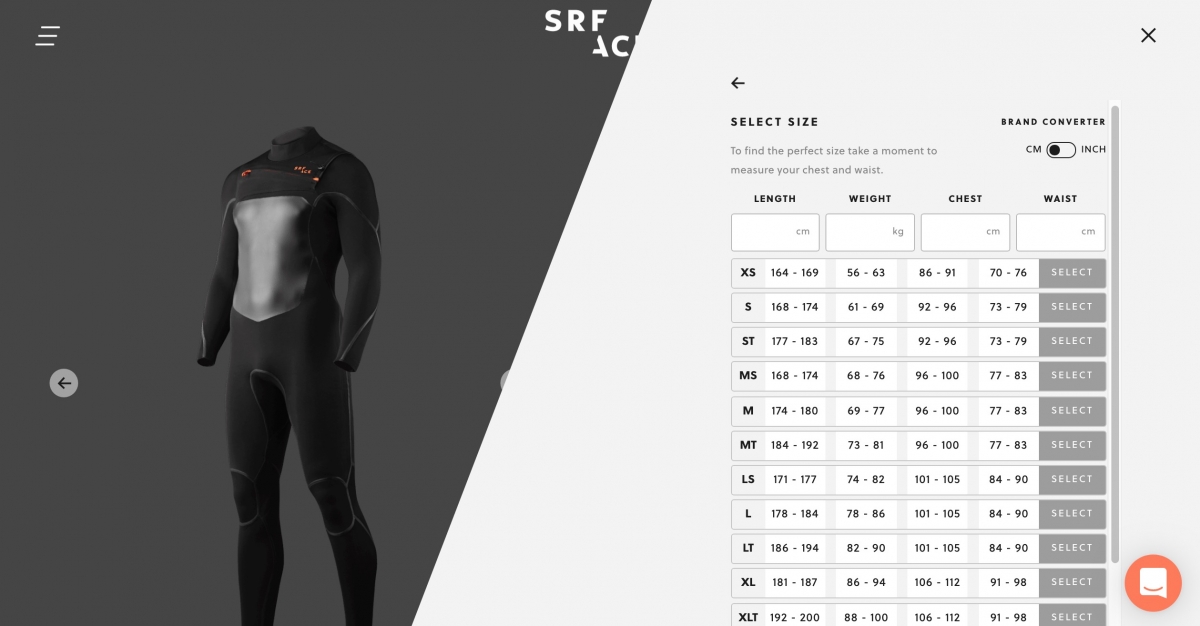 Srface Wetsuits Online Configurator
