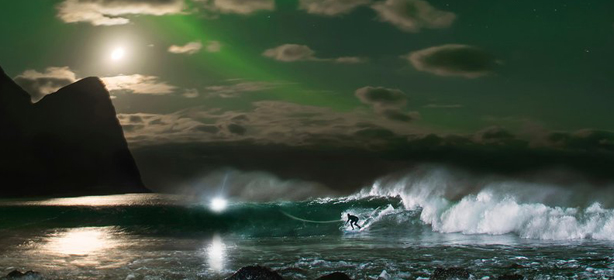 Mick Fanning Surfing Under Northern Lights Lofoten Norway